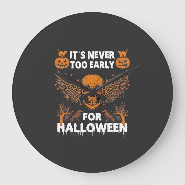Its Never Too Early Halloween Skull Vine Wings_1 Large Clock (Front)