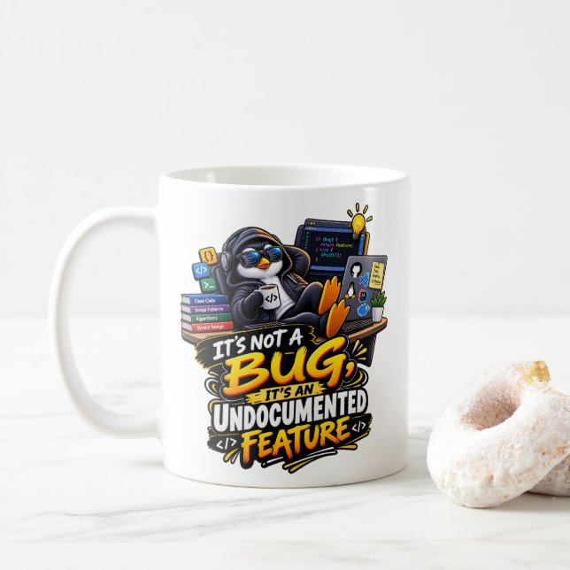 Its Not a Bug Its a Feature Software Engineer Mug  (With Donut)