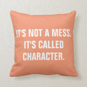 "It's not a mess.it's called CHARACTER" Peach Cushion