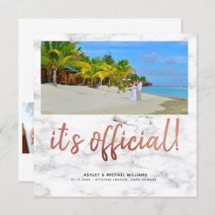 It's Official Copper 4 Photo Square Marble Wedding Invitation