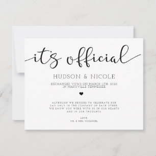 It's Official Elopement Wedding Announcement Postc