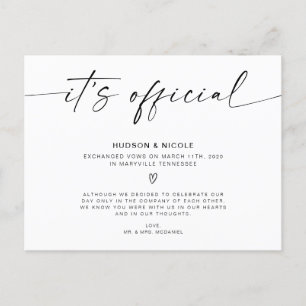 It's Official Elopement Wedding Announcement Postcard