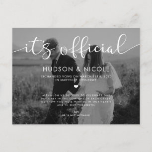 It's Official Elopement Wedding Photo Announcement Postcard