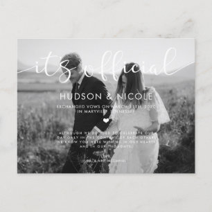 It's Official Elopement Wedding Photo Announcement Postcard