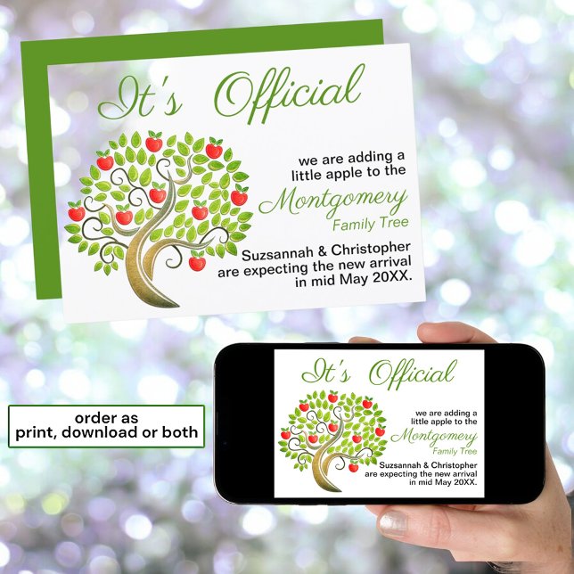 It's Official We're Expecting Apple Tree Template (print and downloadable announcement)