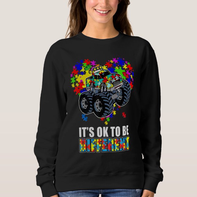 It's Ok To Be Dif Fer Ent Autism Heart Shape Monst Sweatshirt (Front)
