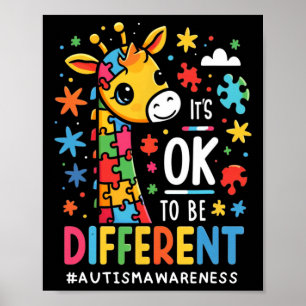 Its Ok To Be Different Autism Awareness Cute Giraf Poster