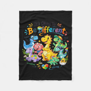 Its OK to Be Different Autism Awareness Dinosaur Fleece Blanket
