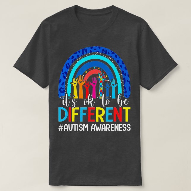 Its Ok To Be Different Autism Awareness Leopard Ra T-Shirt (Design Front)