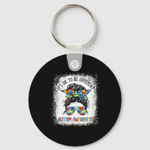 It's Ok To Be Different Autism Awareness Messy Bun Key Ring