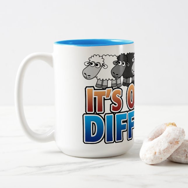 It's OK to be Different BLACK SHEEP Two-Tone Coffee Mug (With Donut)