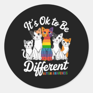 Its Ok To Be Different Cat Puzzle Cute Autism Awar Classic Round Sticker
