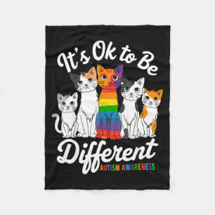 Its Ok To Be Different Cat Puzzle Cute Autism Awar Fleece Blanket