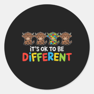 Its Ok To Be Different Cow Heifer Autism Awareness Classic Round Sticker