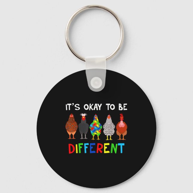 Its Ok To Be Different Cute Puzzle Chicken Autism  Key Ring (Front)