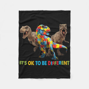 It's Ok To Be Different Dinosaur Autism Awareness  Fleece Blanket