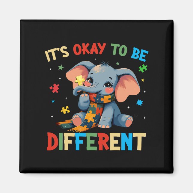 It's Ok To Be Different Elephant Autism Awareness  Magnet (Front)