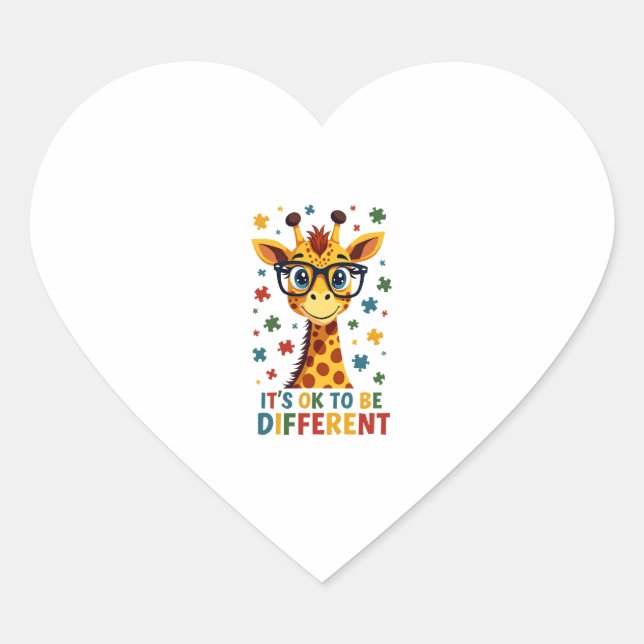 It's Ok To Be Different Giraffe Autism Awareness B Heart Sticker (Front)