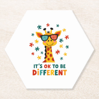 It's Ok To Be Different Giraffe Autism Awareness B Paper Coaster