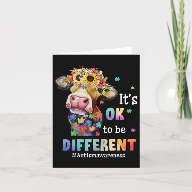 It's Ok To Be Different Heifer Cow Puzzle Autism A Card (Front)