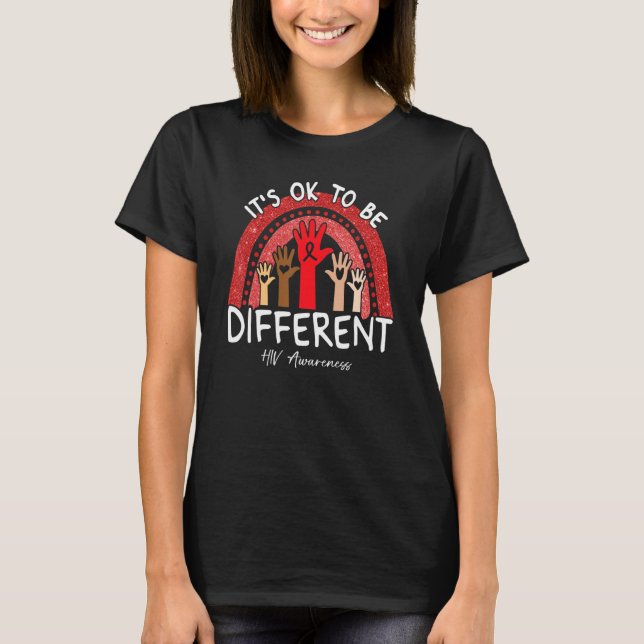 It's Ok To Be Different HIV Awareness Red Rainbow T-Shirt (Front)