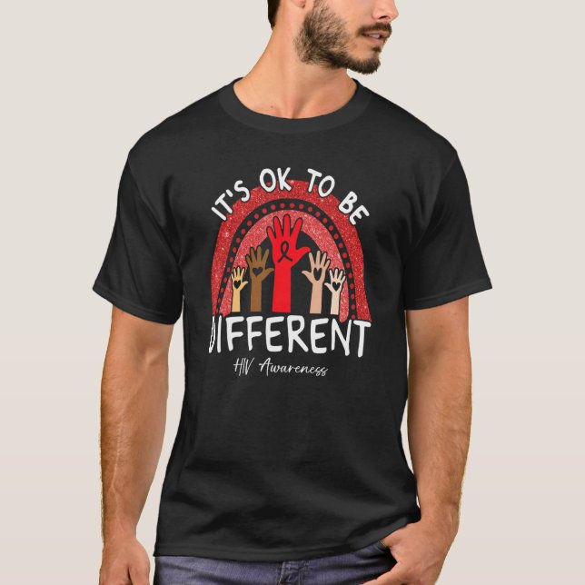 It's Ok To Be Different HIV Awareness Red Rainbow T-Shirt (Front)
