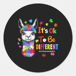 It's Ok To Be Different Llama Autism Awareness Boy Classic Round Sticker