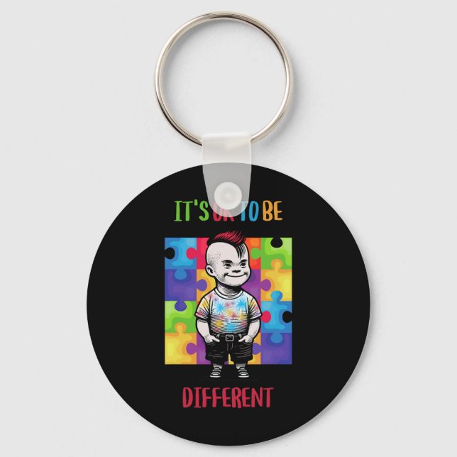 Its Ok To Be Different Ok Autism Awareness  Key Ring (Front)