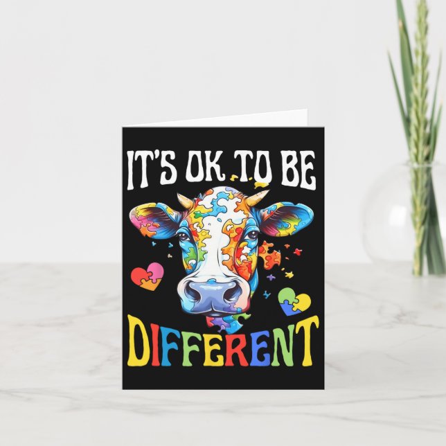 It's Ok To Be Different Puzzle Cow Autism Awarenes Card (Front)