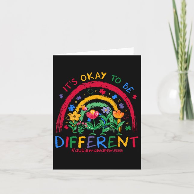 It's Ok To Be Different Rainbow Autism Awareness P Card (Front)