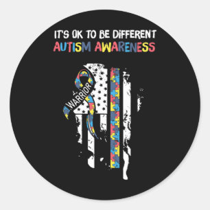 It's Ok To Be Different Usa Flag Autism Awareness Classic Round Sticker