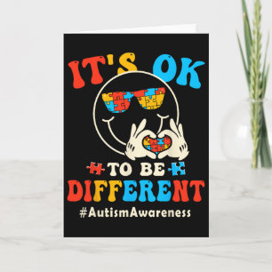 Its Ok To Different Autism Groovy Smile Face Puzzl Card