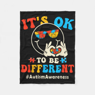 Its Ok To Different Autism Groovy Smile Face Puzzl Fleece Blanket