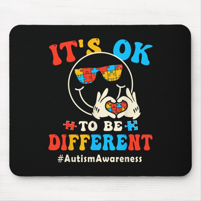 Its Ok To Different Autism Groovy Smile Face Puzzl Mouse Pad (Front)