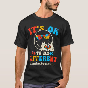 Its Ok To Different Autism Groovy Smile Face Puzzl T-Shirt