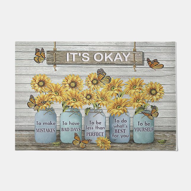 It's Okay Sunflower Doormat, Lovely Butterfly Mat (Front)