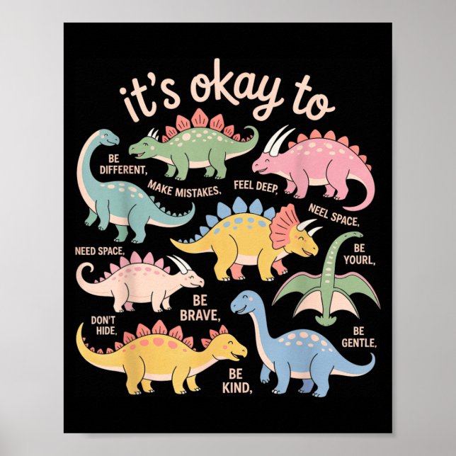Its Okay to Be Different Funny Dinosaur Autism Poster (Front)