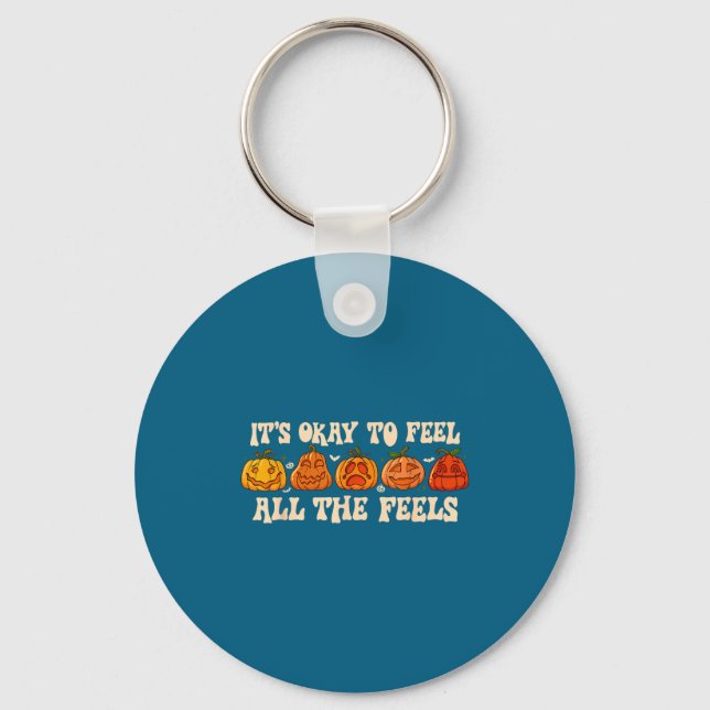 It's Okay To Feel Mental Health Fall Pumpkin Hallo Key Ring (Front)