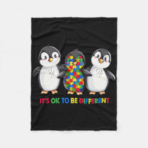It's Okey To Be Different Penguin Autism Awareness Fleece Blanket