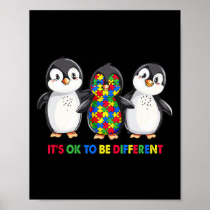It's Okey To Be Different Penguin Autism Awareness Poster