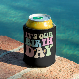 It's Our Birthday Twins Groovy Retro Can Cooler