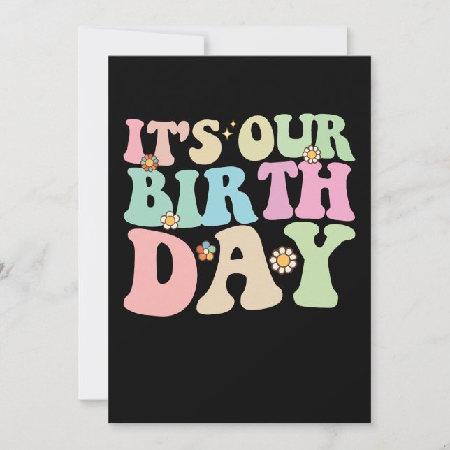 It's Our Birthday Twins Groovy Retro Invitation (Front)