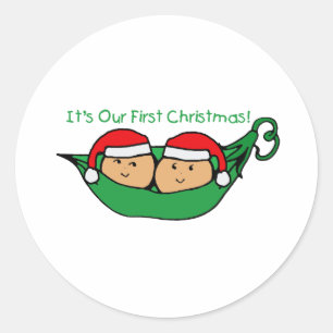 It's Our First Christmas Twin Pod Classic Round Sticker