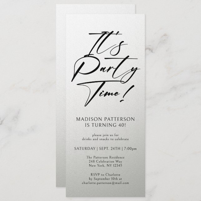 It's Party Time 40th Birthday Party Simple Elegant Invitation (Front/Back)