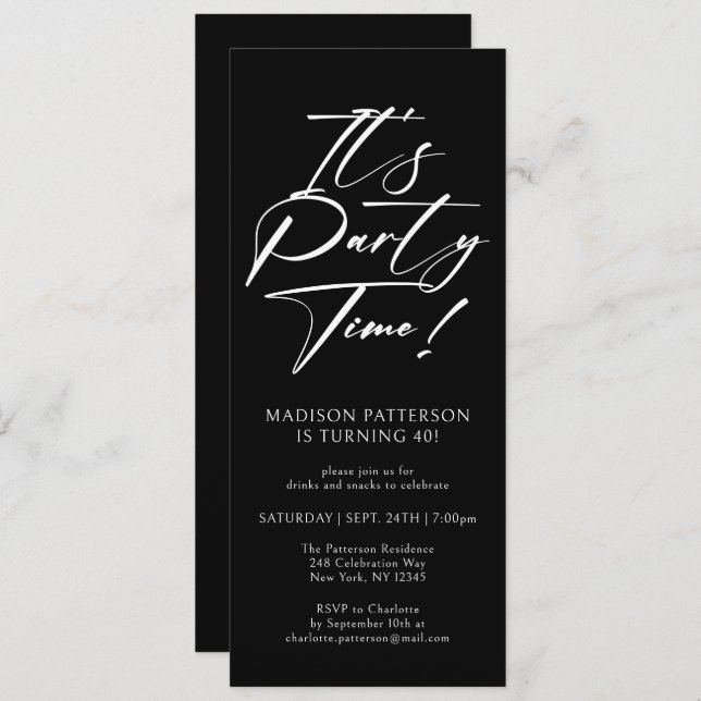 It's Party Time 40th Birthday Party Simple Elegant Invitation (Front/Back)