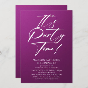 It's Party Time 40th Birthday Party Simple Elegant Invitation