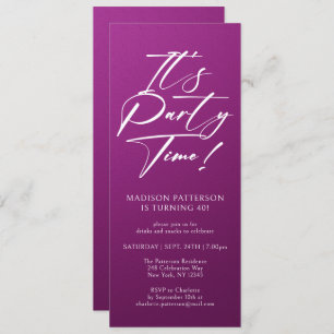 It's Party Time 40th Birthday Party Simple Elegant Invitation