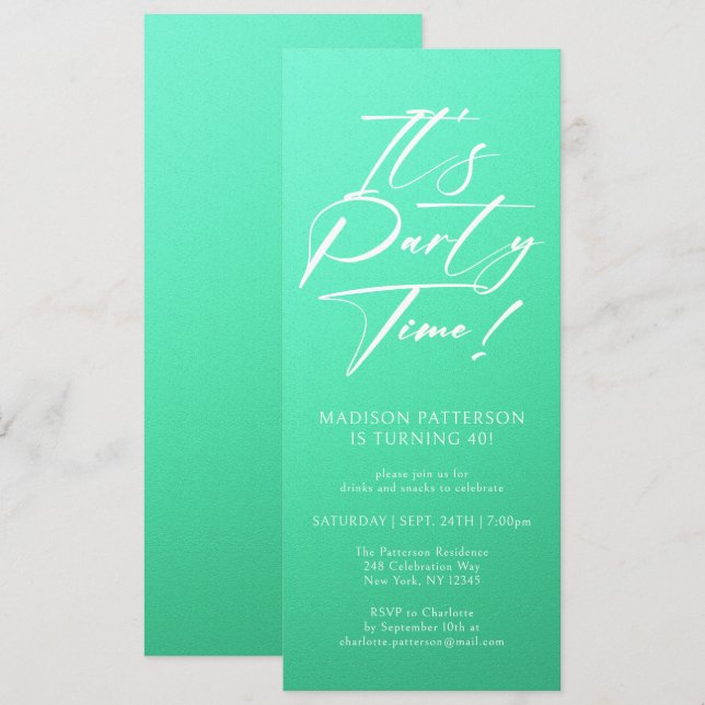 It's Party Time 40th Birthday Party Simple Elegant Invitation (Front/Back)