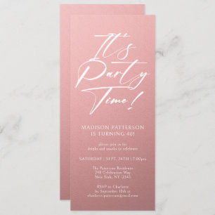 It's Party Time 40th Birthday Party Simple Elegant Invitation