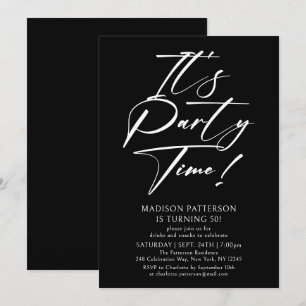It's Party Time 50th Birthday Party Simple Elegant Invitation